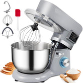 Stand Mixer, 660W Electric Dough Mixer with 6 Speeds LCD Screen Timing, Tilt-Head Food Mixer with 5.8 Qt Stainless Steel Bowl, Dough Hook, Flat Beater, Whisk, Scraper, Splash-Proof Cover - Gray